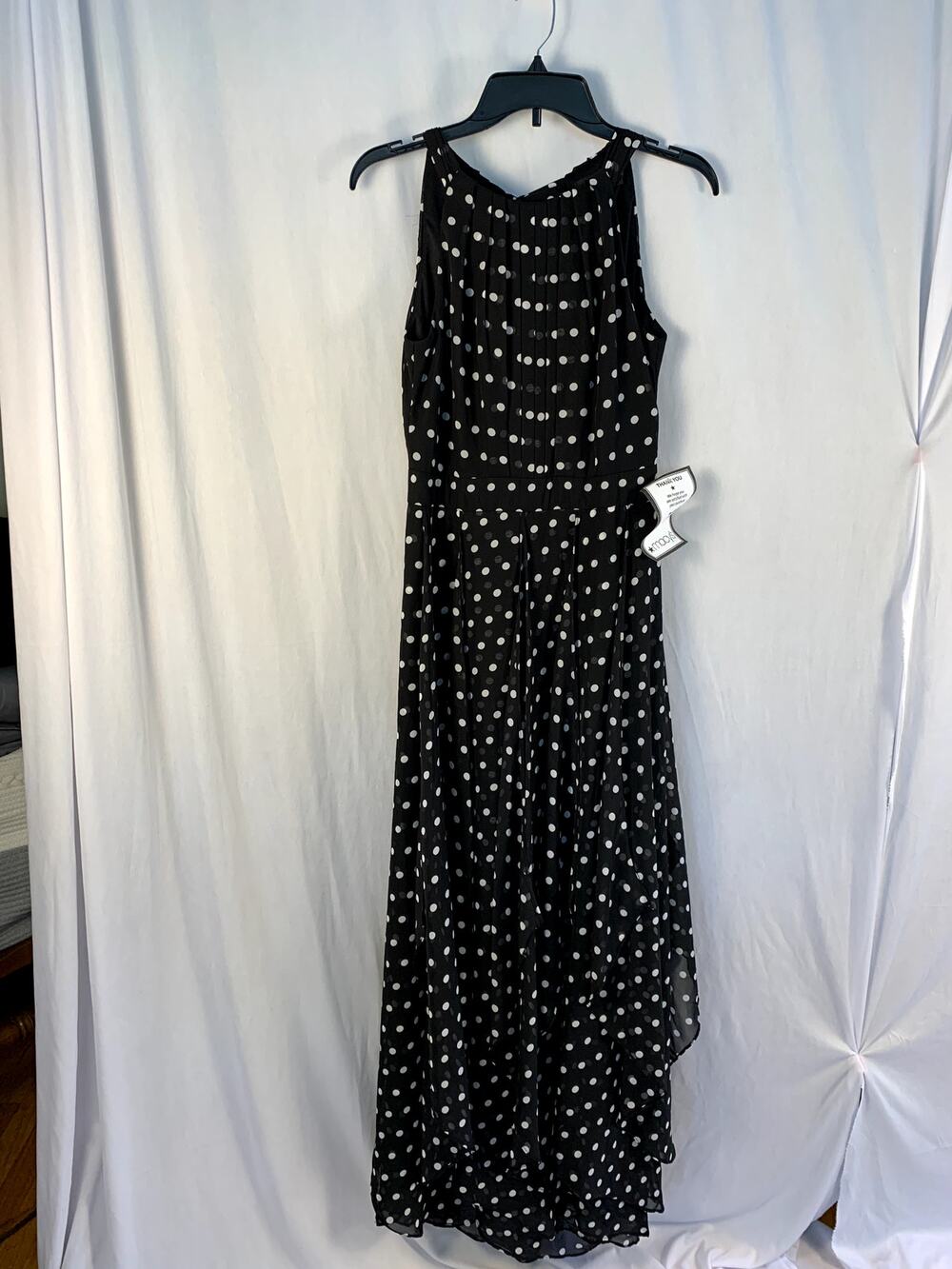 Betsy & Adam Delphine Polka Dot Chiffon Gown Black White Size 4 NWT